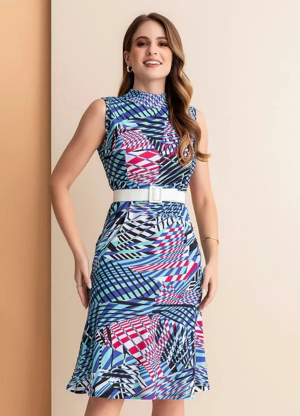 Rosalie - Vestido Abstrato Azul em Malha