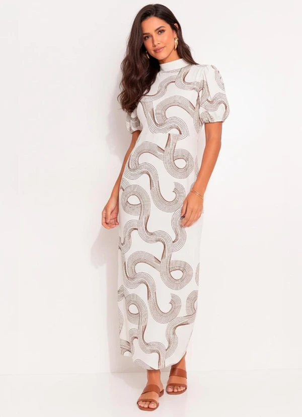 Quintess - Vestido Abstrato Bicolor em Canelado