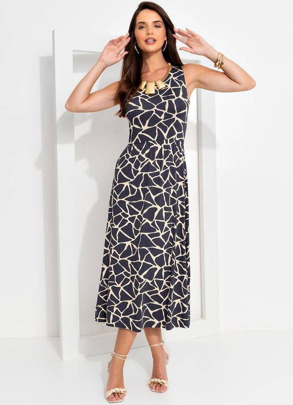 Quintess - Vestido Abstrato Bicolor em Malha de Viscose 3