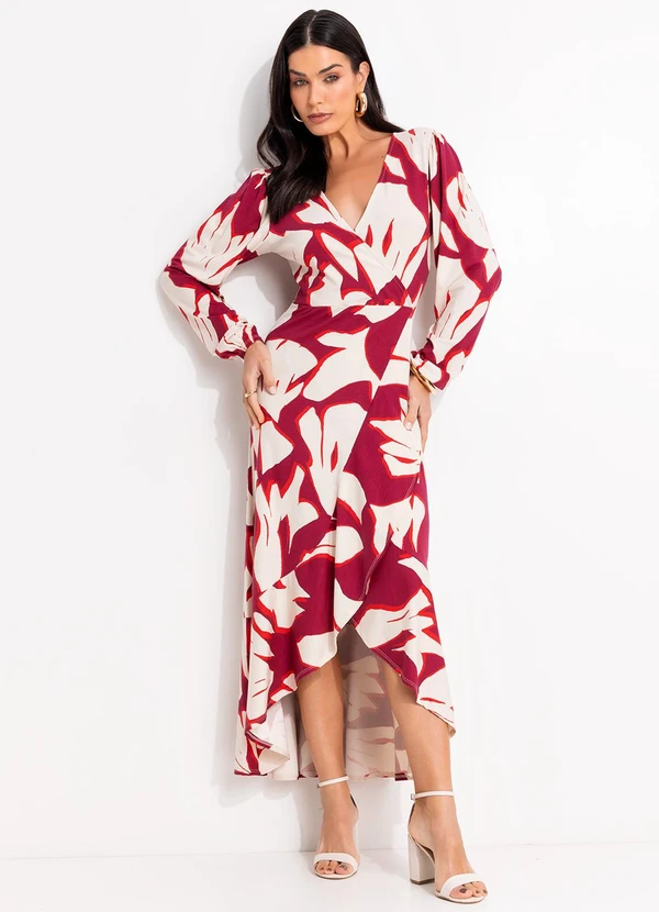 Quintess - Vestido Abstrato Bicolor em Malha de Viscose