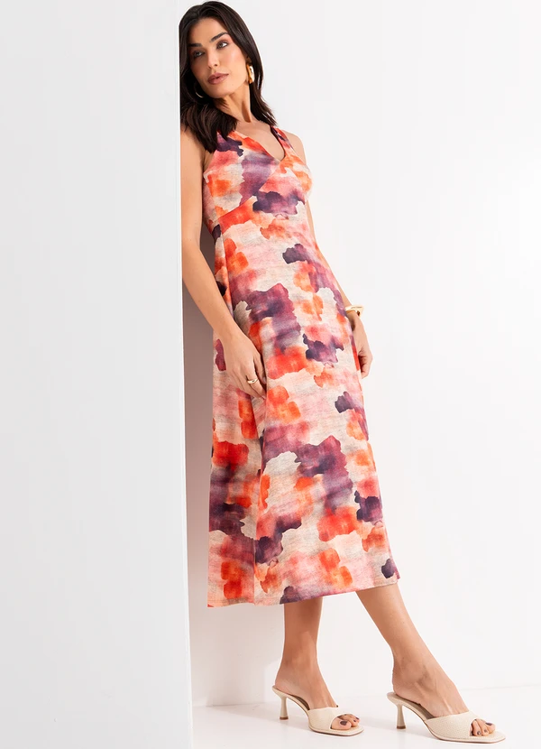 Quintess - Vestido Abstrato Colorido em Malha Fria