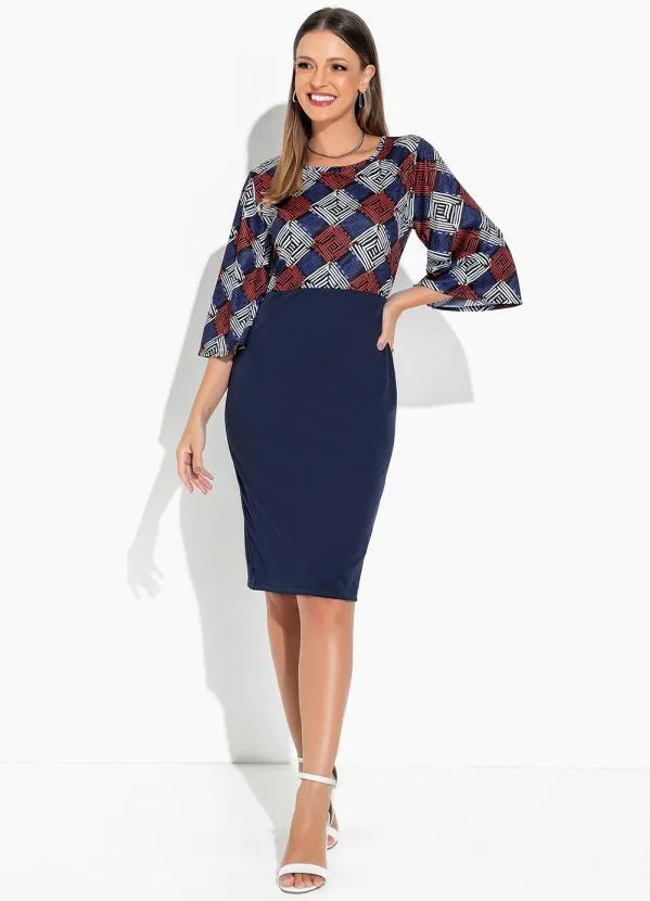 Rosalie - Vestido Abstrato Manga Ampla 3