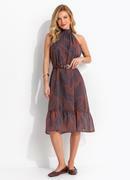 Vestido Abstrato Marrom em Tecido Fluido