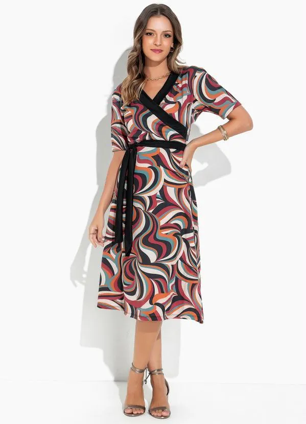 Rosalie - Vestido Abstrato Nude com Faixa 3