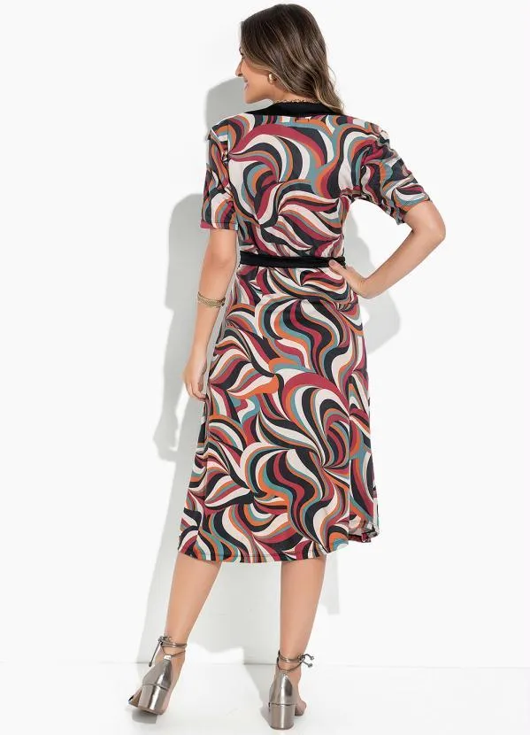 Rosalie - Vestido Abstrato Nude com Faixa 4