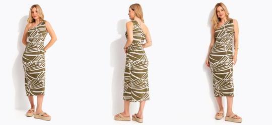 Vestido Abstrato Verde em Malha de Viscose