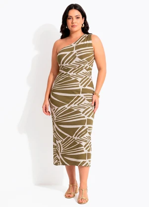 Quintess - Vestido Abstrato Verde em Malha de Viscose - QUINTESS