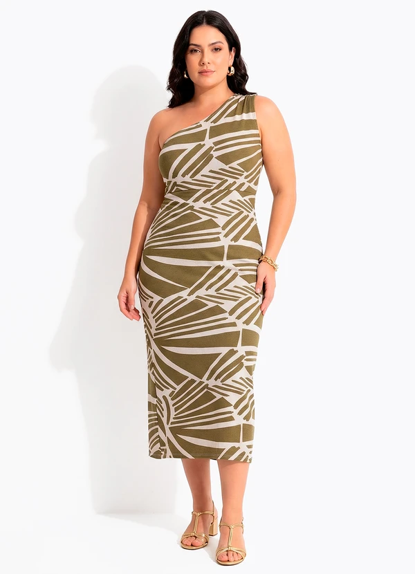 Quintess - Vestido Abstrato Verde em Malha de Viscose 7