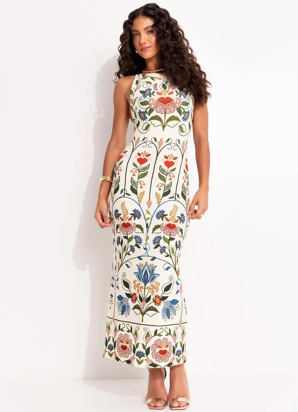 Farm - Vestido Alça Jardim Beleza Bege