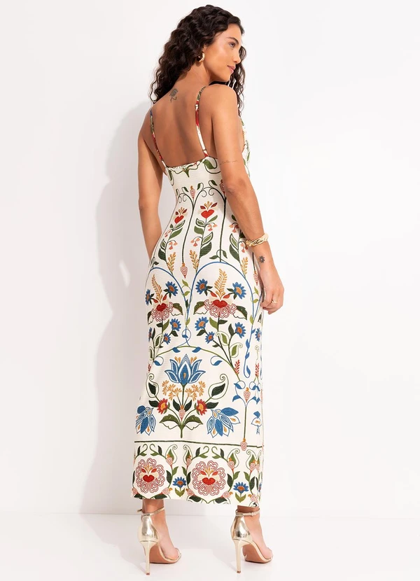 Farm - Vestido Alça Jardim Beleza Bege 2