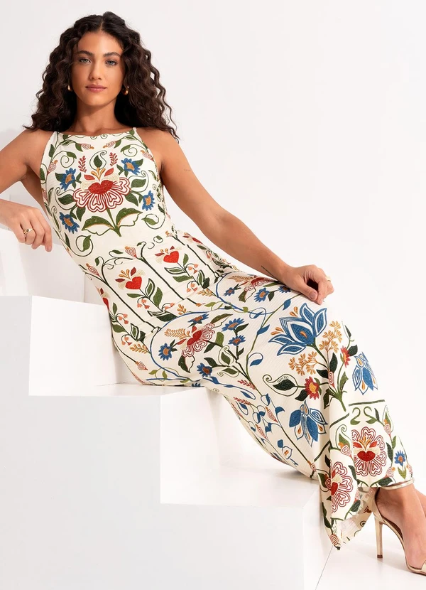 Farm - Vestido Alça Jardim Beleza Bege 4