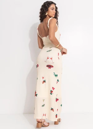 Farm - Vestido Alça Torcida Coquetel Tropical Bege - FARM