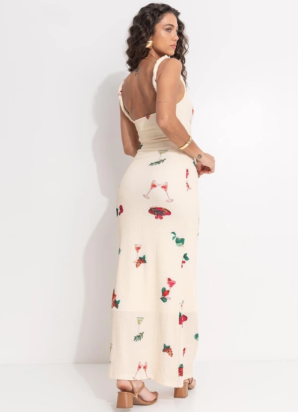 Farm - Vestido Alça Torcida Coquetel Tropical Bege 2