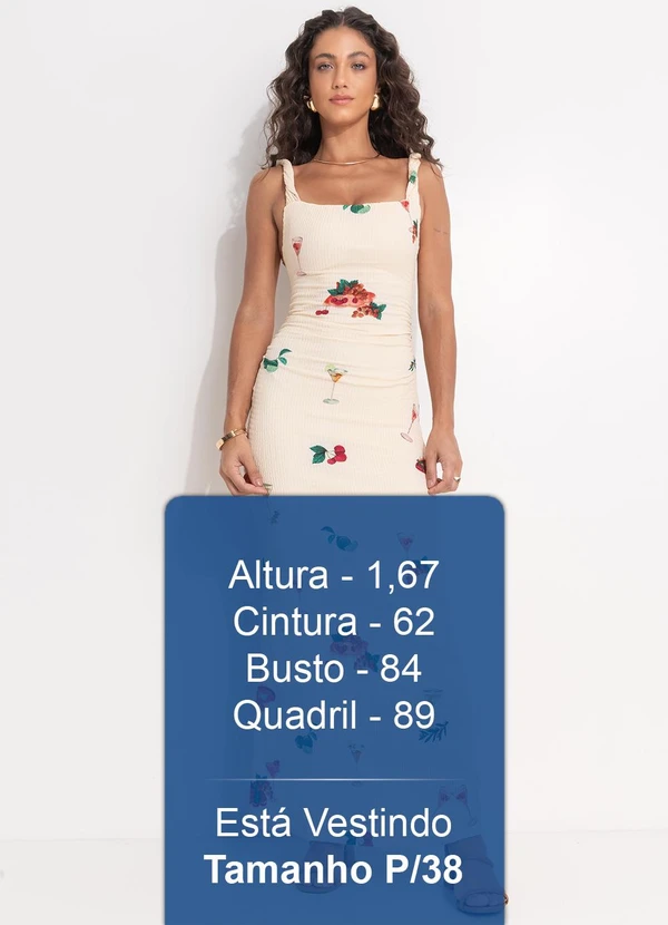 Farm - Vestido Alça Torcida Coquetel Tropical Bege 5