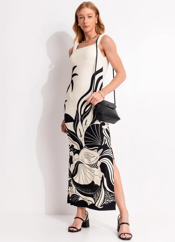 Farm - Vestido Alças Festa de Mar Bege