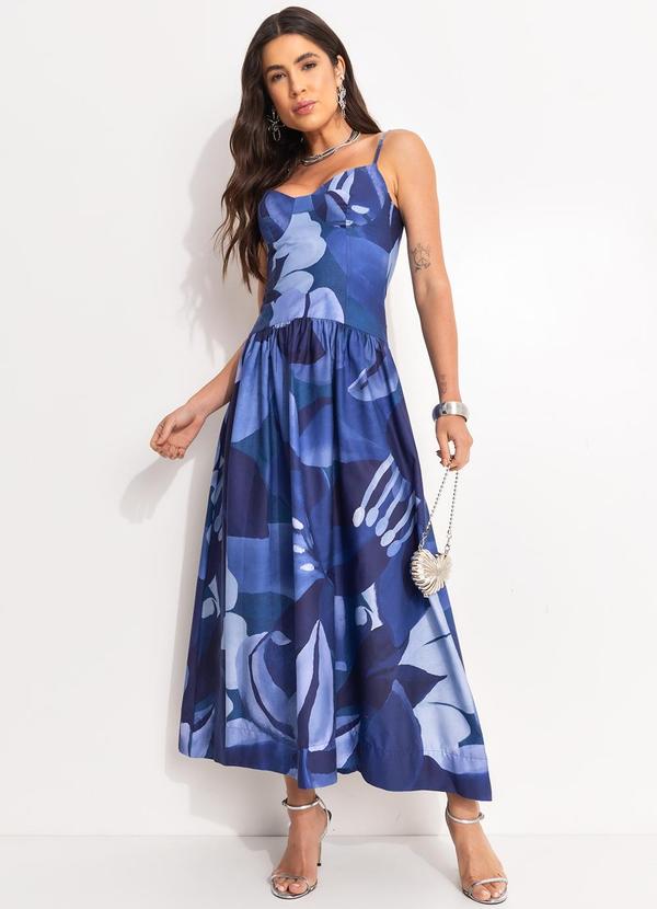 Farm - Vestido Alcinhas Aquarela Floral Azul