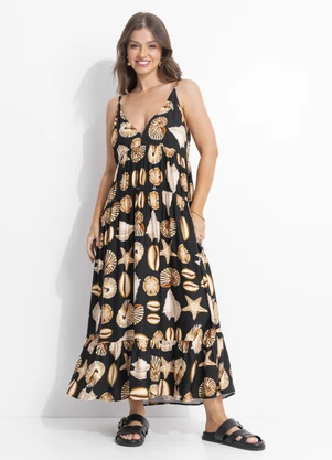 Farm - Vestido Alcinhas Conchas Preto - FARM