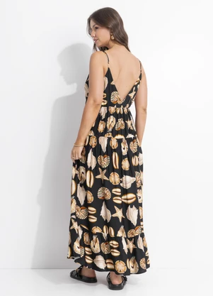 Farm - Vestido Alcinhas Conchas Preto - FARM