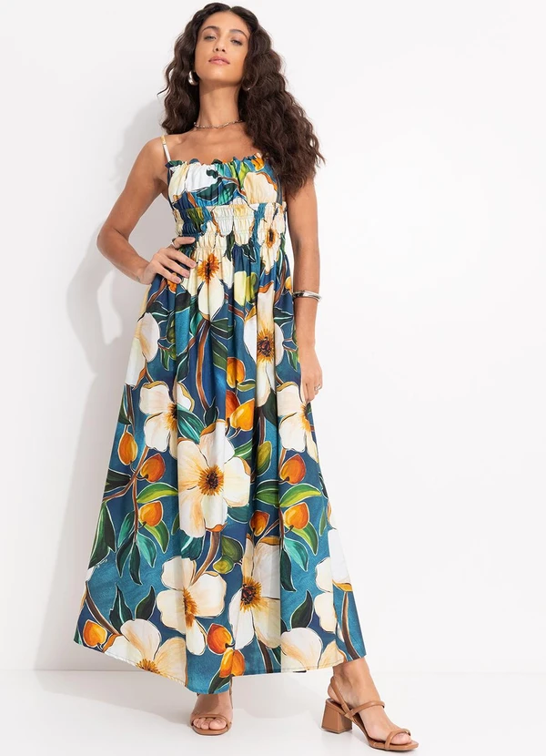 Farm - Vestido Alcinhas Jardim Litoral Azul