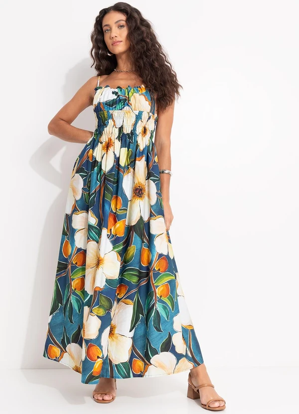 Farm - Vestido Alcinhas Jardim Litoral Azul 4