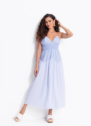 Farm - Vestido Alcinhas Listra Julia Azul - FARM