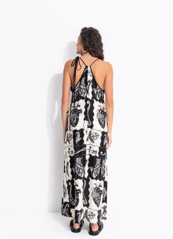 Farm - Vestido Alcinhas Patch Tropical Bege