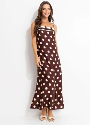 Farm - Vestido Alcinhas Poá Lenço Marrom - FARM