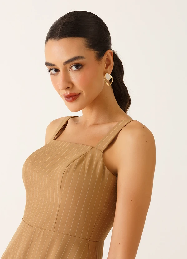 Principessa - Vestido Alfaiataria Midi em Viscose Listrada Camel Tricia 3