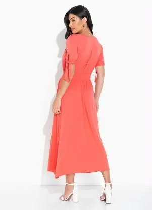 bonprix - Vestido Alongado com Botões Coral - BONPRIX