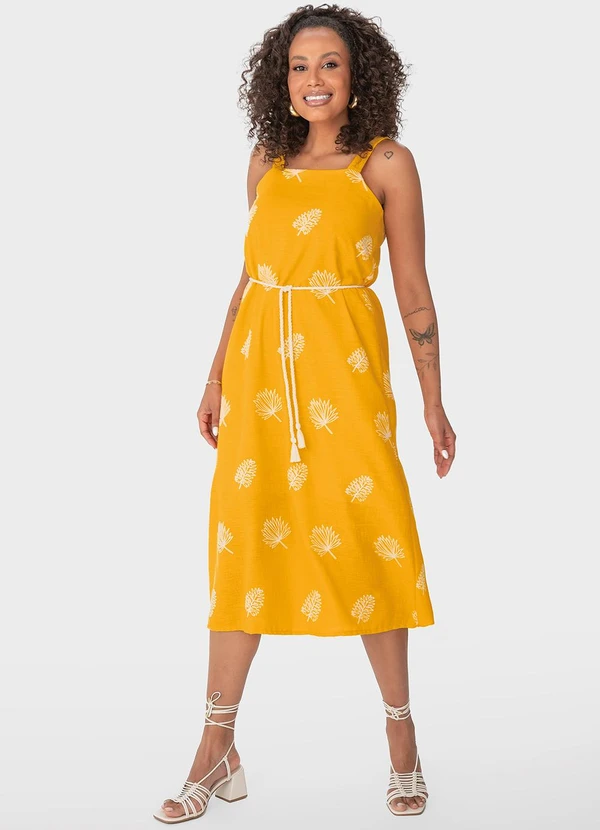 Vestido Amarelo Amplo Bordado Malwee