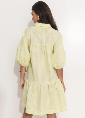 Quintess - Vestido Amarelo Claro em Tecido Listrado Texturi - QUINTESS