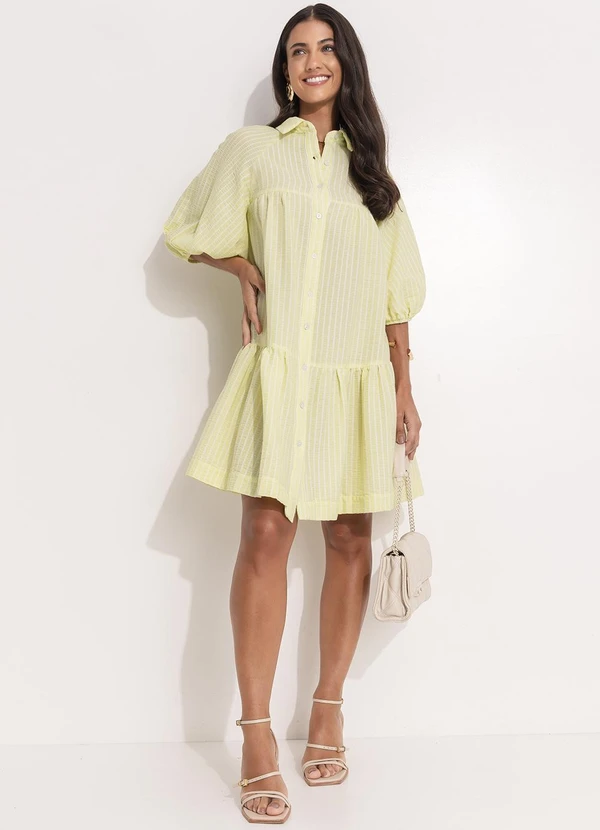 Quintess - Vestido Amarelo Claro em Tecido Listrado Texturi 3