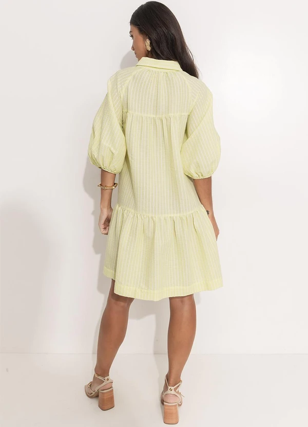 Quintess - Vestido Amarelo Claro em Tecido Listrado Texturi 4