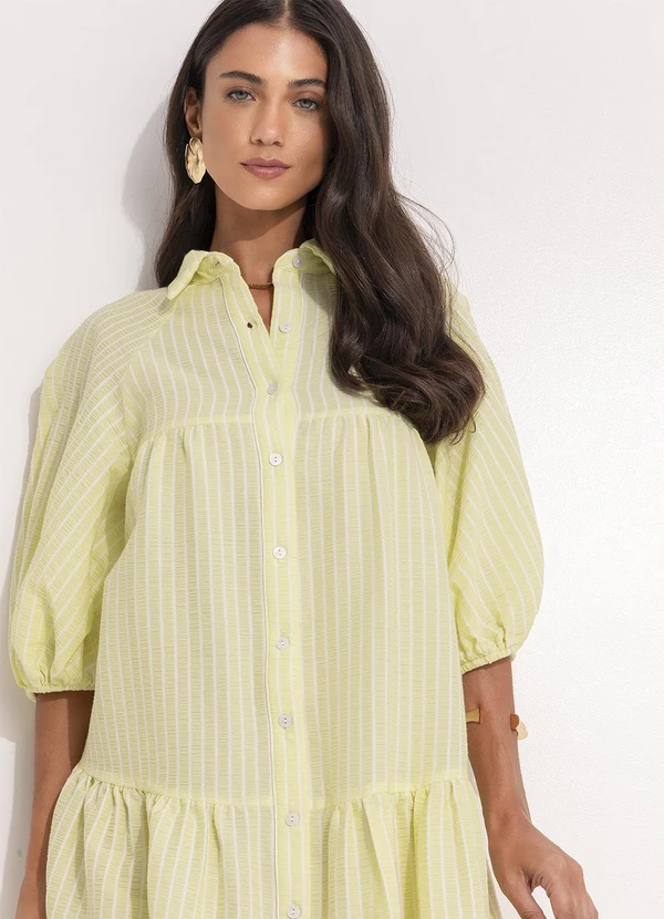 Quintess - Vestido Amarelo Claro em Tecido Listrado Texturi 5