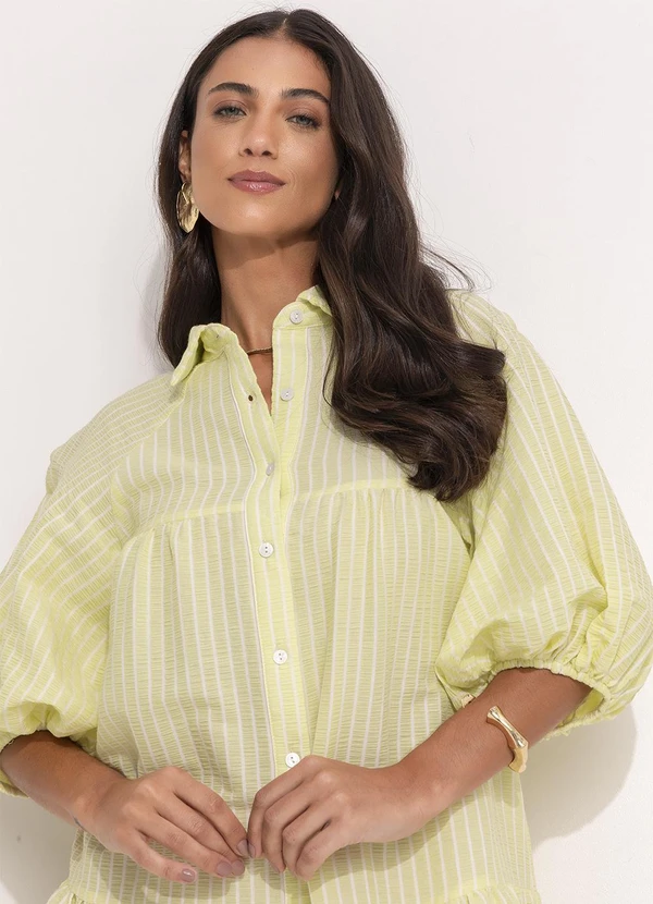 Quintess - Vestido Amarelo Claro em Tecido Listrado Texturi 6