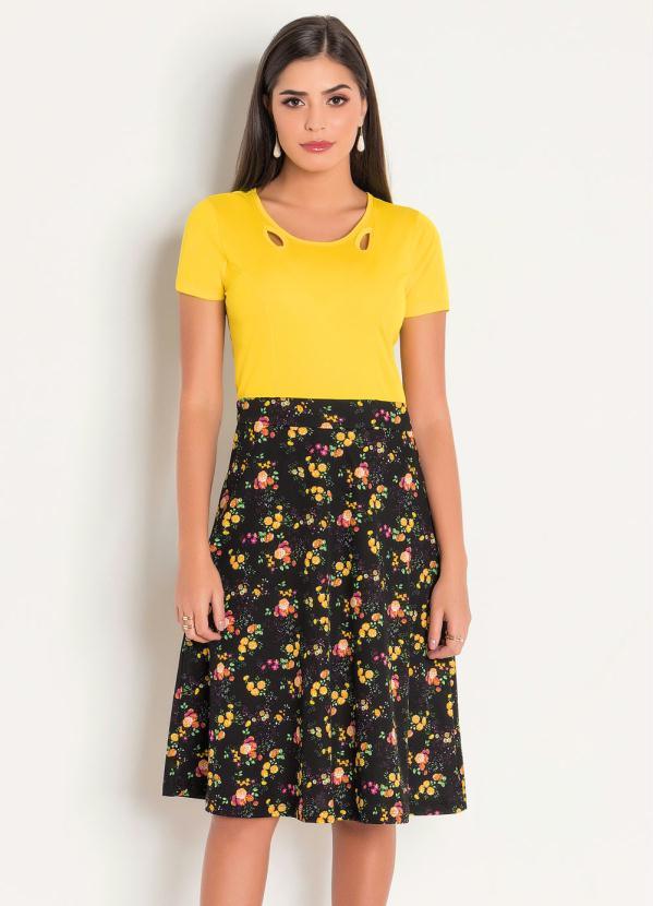 Vestido Amarelo e Floral Moda Evangélica Queima de Estoque