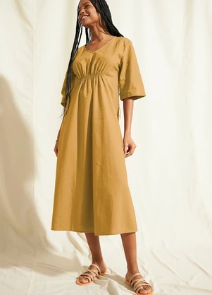 bonprix - Vestido Amarelo Escuro em Linho - BONPRIX