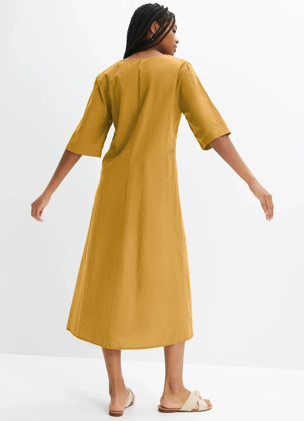 bonprix - Vestido Amarelo Escuro em Linho 2