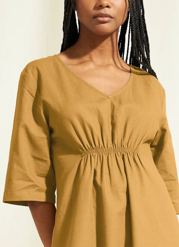 bonprix - Vestido Amarelo Escuro em Linho 5