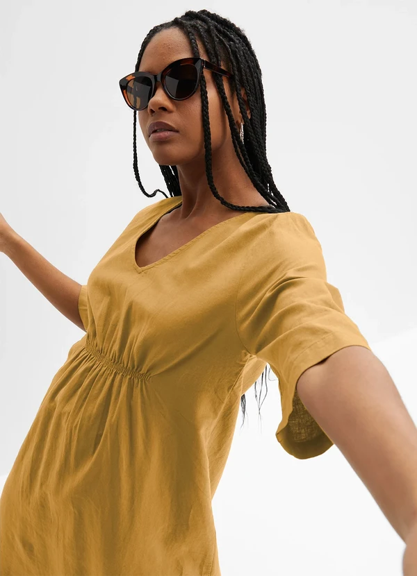 bonprix - Vestido Amarelo Escuro em Linho 6