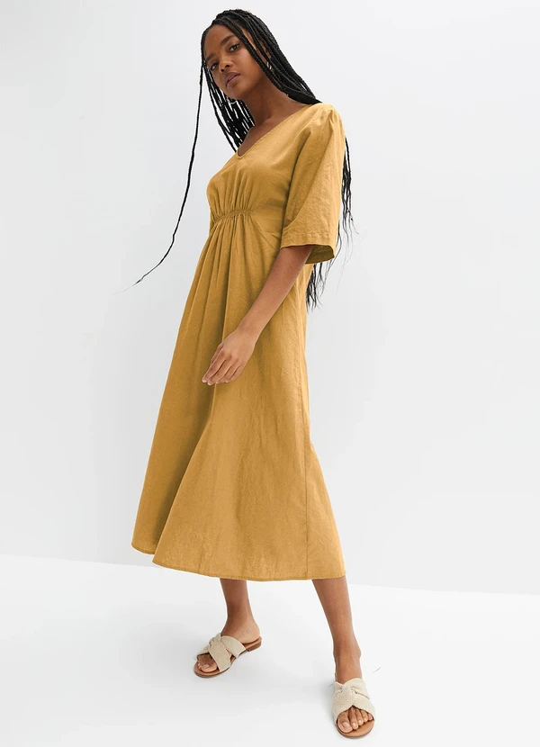 Vestido Amarelo Escuro em Linho Bonprix