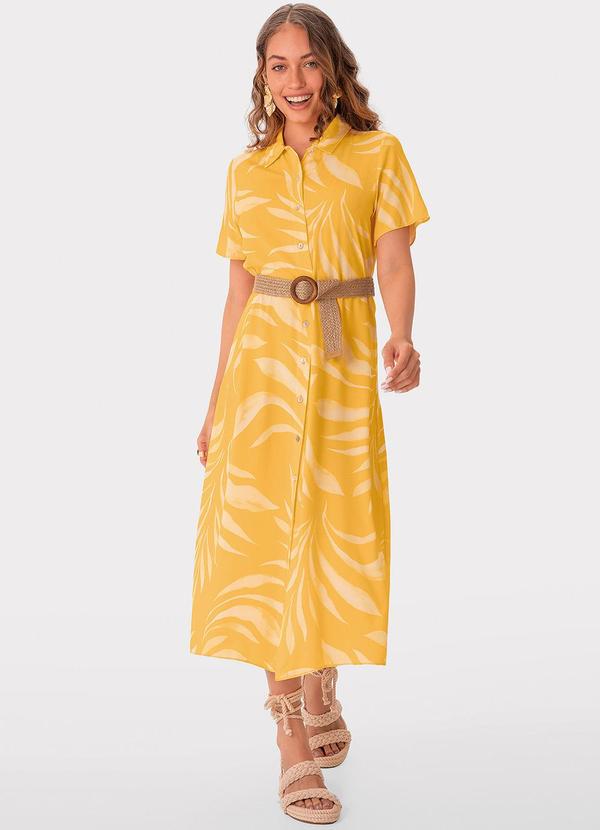 Malwee - Vestido Amarelo Mídi Chemise Tropical