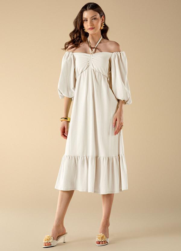 Use Modo - Vestido Amarracao Pescoco Bege