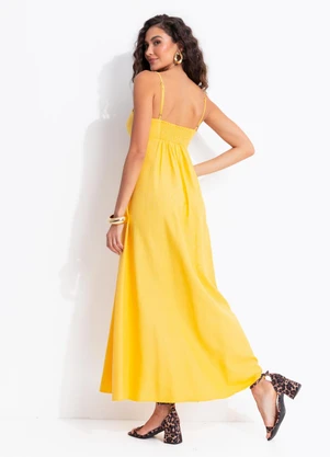 Farm - Vestido Amplo Midi Amarelo - FARM