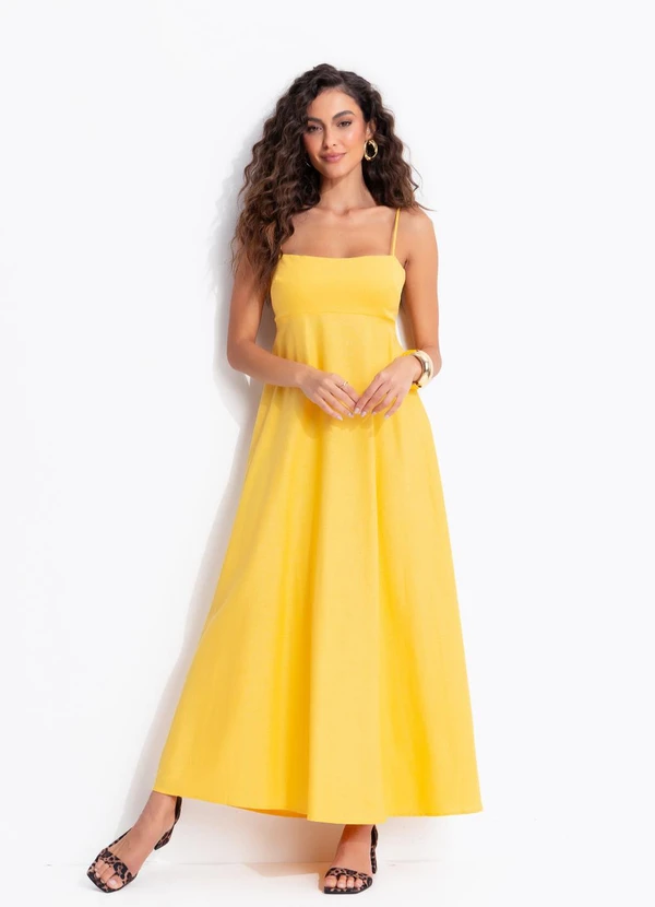 Farm - Vestido Amplo Midi Amarelo
