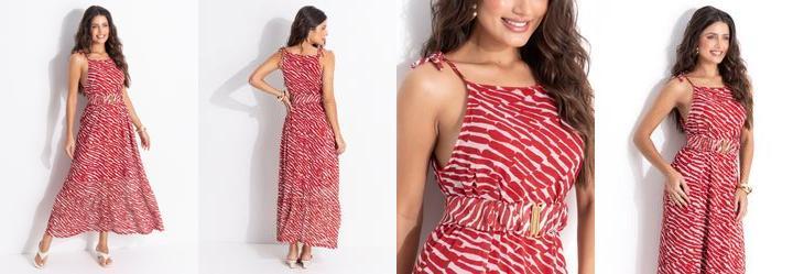 Vestido Animal Print em Malha Plissada