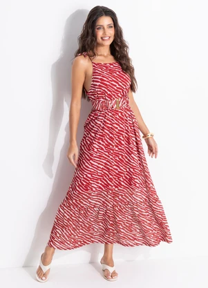 Quintess - Vestido Animal Print  em Malha Plissada - QUINTESS