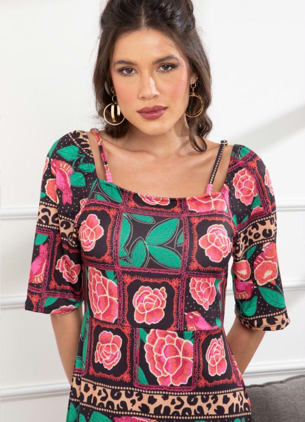 Quintess - Vestido Animal Print Floral com Miçanga nas Alça 2