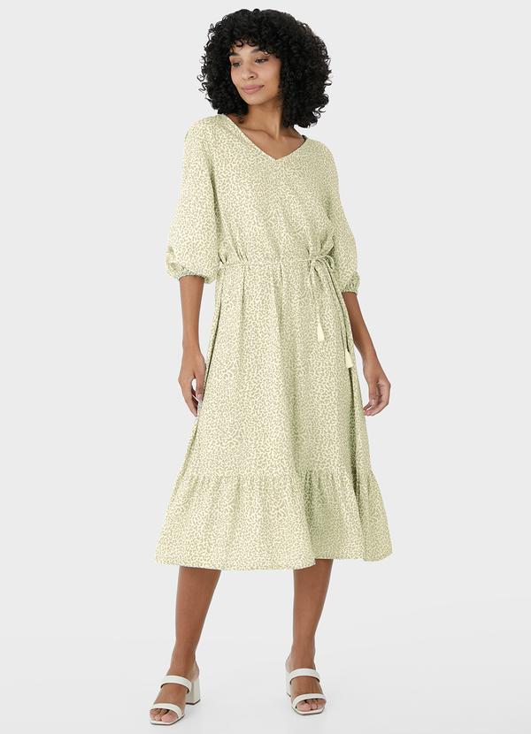 Malwee - Vestido Animal Print Mídi Amplo Bege