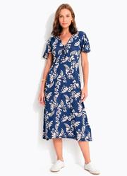 Vestido Arabescos Marinho em Malha de Viscose
